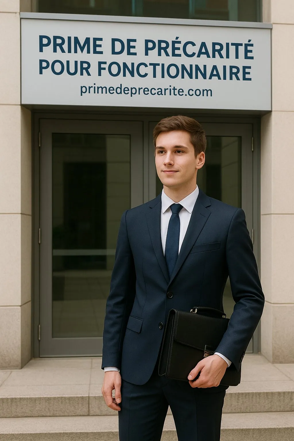 Agent en tenue professionnelle devant une enseigne sur la fin de contrat